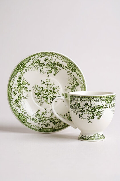 2-Piece Porcelain Gift Coffee Cup Set 90Cc (Green)