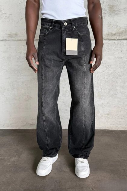 Erkek Relax Baggy Siyah Yıkamalı Denim Jean Kot Pantolon KE-961