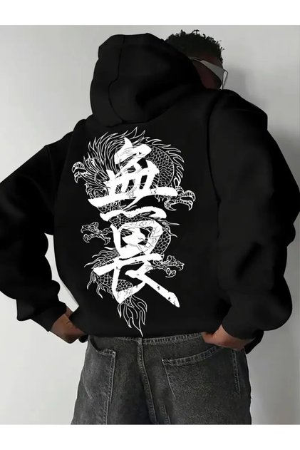 Unisex Baskılı Ejderha Motifli Günlük Rahat Üst Giyim