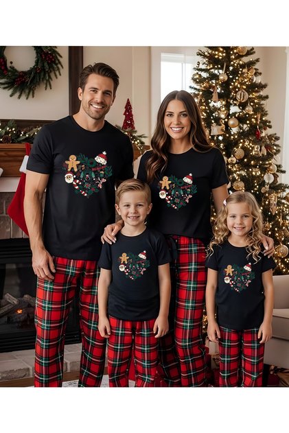 Heart Detailed Christmas Themed T-Shirt - Family Matching T-Shirt (Add Items to Make a Matching Set)