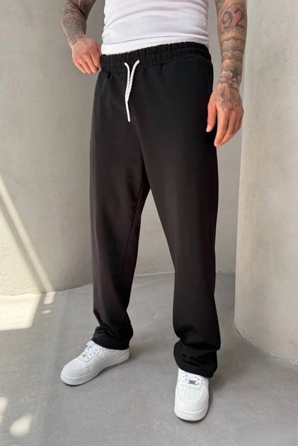 Men's Baggy Fit Adjustable Leg Black Sweatpants Ke-7018
