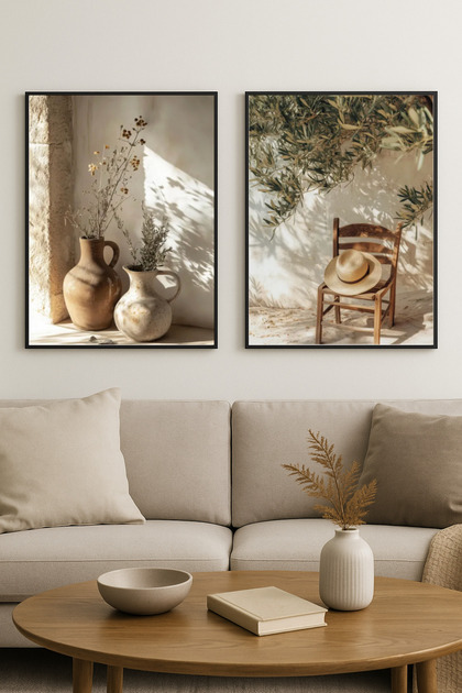 Silera - Gerçek Cama Baskı Siyah Alüminyum Metal Çerçeveli 2'li Set Modern Tablo