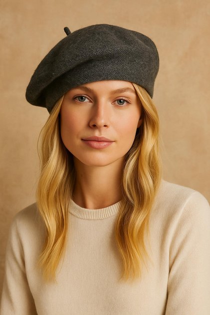 Women's Smoked Knitwear French Beret – Soft Textured Winter Model