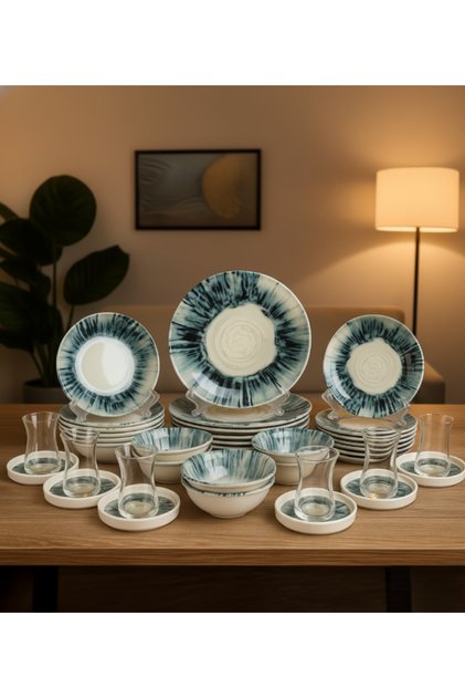 36 Pcs Luxury Turkish Porcelain Family Dinner Set / Dinnerware - Complete Set for 6 Persons | 1201