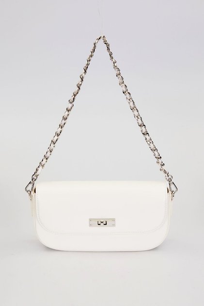 White Silver Lock Detailed Shoulder Bag