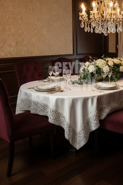 Single tablecloth pitikare 160x220cm | Lace-trimmed dining table cover 160x220cm - single table