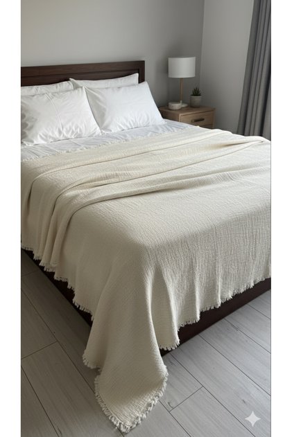 Ecru Single/Double Size 7-Layer Double-Sided Fiber-Filled Muslin Adult Blanket