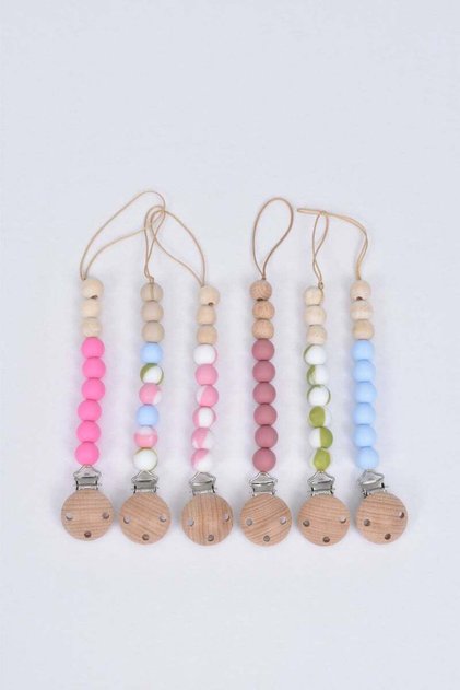 Multi-colored wooden and silicone pacifier holder - Random Selection