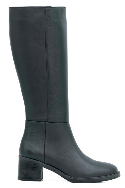 Genuine Leather Black Women's Boots with Zipper and Rubber Sole - C265984