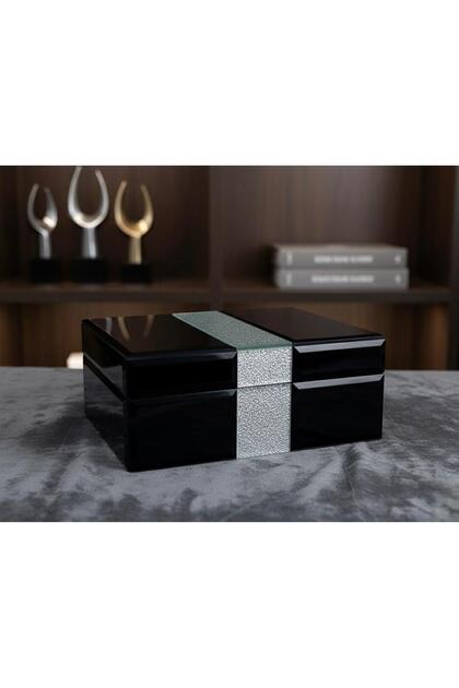 Lüks Renkli Bizoteli Camlı Mücevher Dekoratif Kutu Takı Kutusu 19x15x8 cm