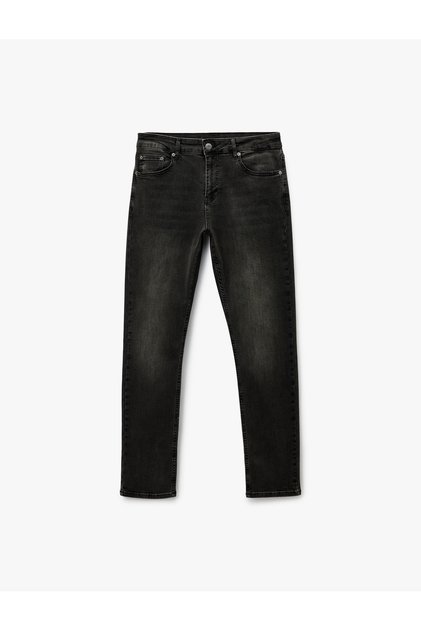 Normal Bel Cepli Slim Fit Dar Paça Pamuklu Denim Pantolon - Slim Fit Jeans