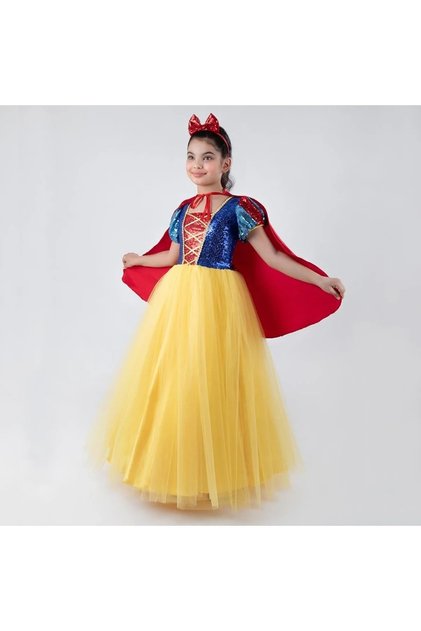 Costum de Albă ca Zăpada cu pelerină - Costum de Albă ca Zăpada Rochie de prințesă - cu pelerină + coroană ca cadou