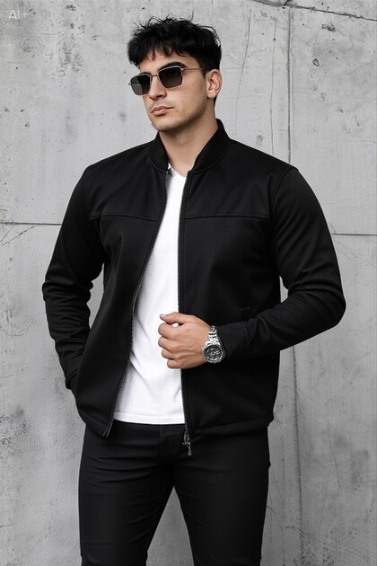 Men's Black Suede College Collar Jacket