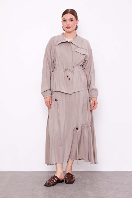 Stone Hidden Zipper Detailed Skirt Set