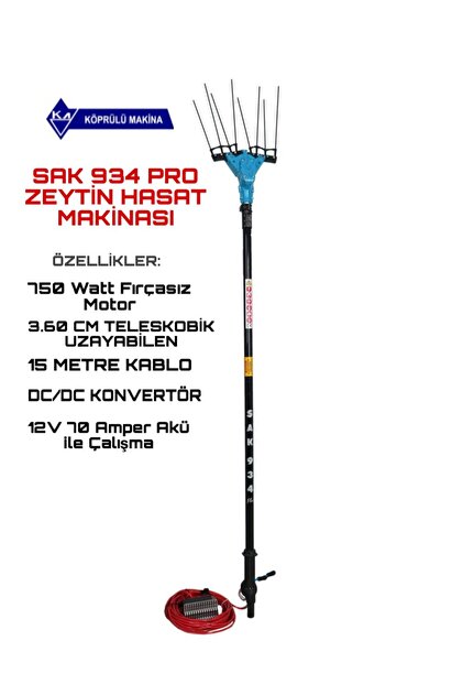 köprülü makina SAK 934 PRO ZEYTİN HASAT MAKİNASI 15 metre kablolu
