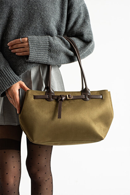 Zetia Model Women's Suede Khaki Hand and Shoulder Bag