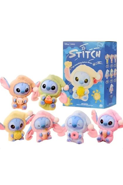 Pluș Labubu Stitch, în cutie - „Mănâncă ceva înainte de culcare”, 15 cm