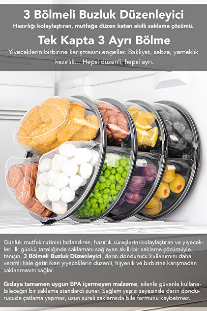 Meleni Home 1 Adet Yuvarlak 3 Bölmeli Saklama Kabı - Mikrodalga