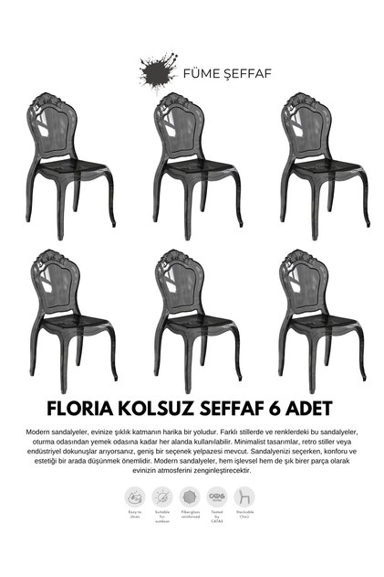 FLORİA KOLSUZ POLİKARBON DÜĞÜN SANDALYESİ 6 LI SET
