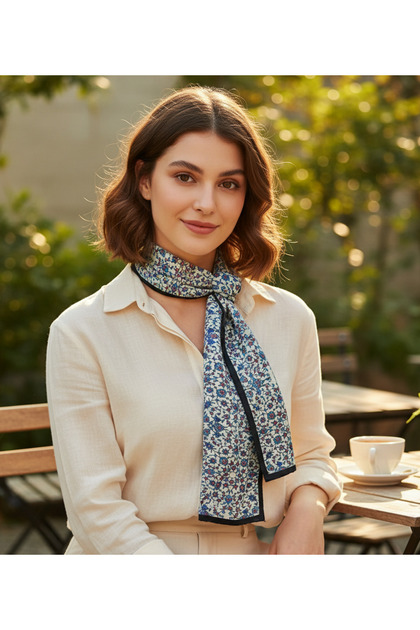 İzni̇k Sirri Pattern Stylish & Elegant Women's Accessory Satin Scarf 30X165Cm