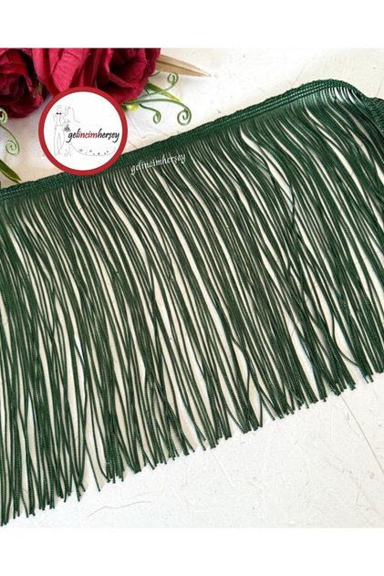 Zümrüt Yeşil Saçak Püskül Şerit 2 mt En:20 cm