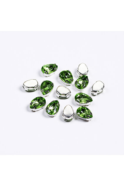 Green Color Drop Sewing Stone 10 X 14 mm 100 Pieces