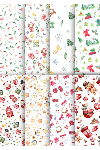 Yılbaşı Özel Hediye Paketleme Ambalaj Kağıdı 35x50 cm 8' li Paket (8 Adet)