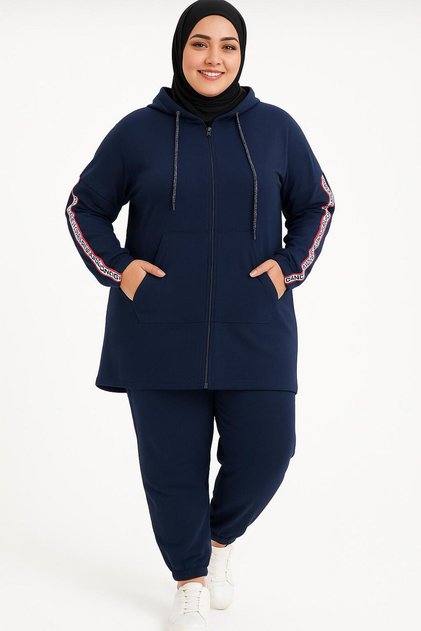 Plus Size Zippered Tomy Mother Tracksuit Set
