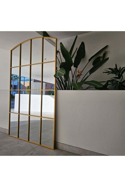 200x120 cm Büyük Pencereli Ayna - Özel Ahşap Üretim Dev Boy Aynası - Gold