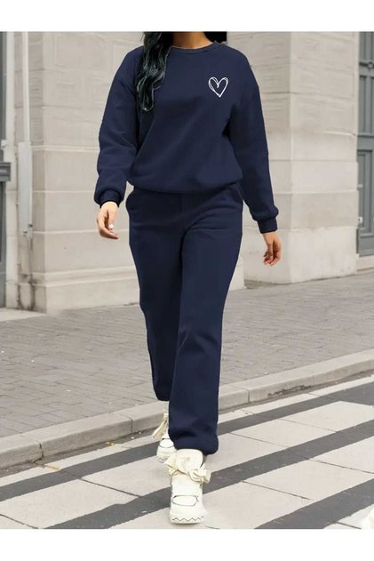 KALP Baskılı ALT ÜST Takım Moda Tasarımlı Trend Bisiklet Yaka Sweatshirt