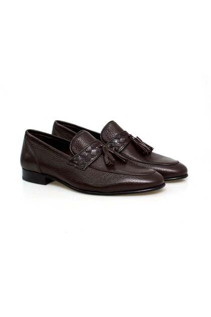 Brown Laceless Genuine Leather Men's Shoes