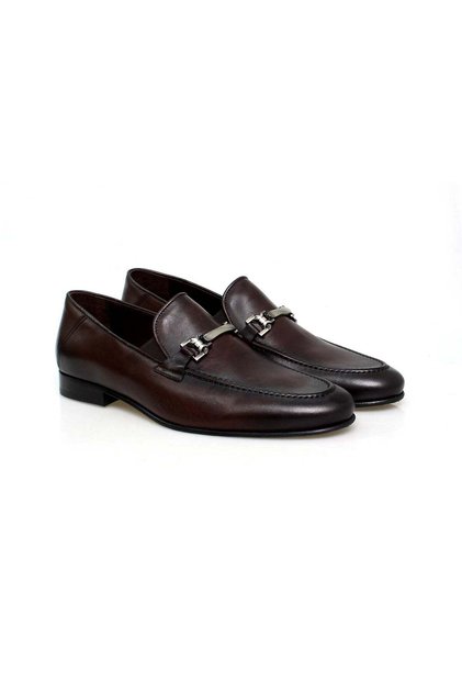 Brown Laceless Genuine Leather Men's Shoes