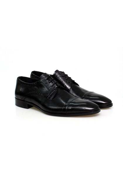 Black Color Lace-Up Genuine Leather Men's Shoes