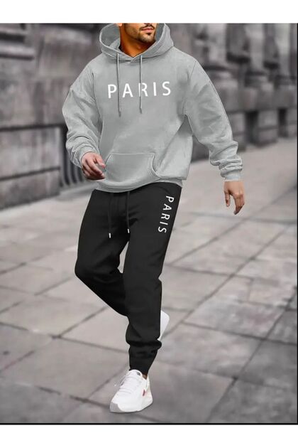 Men's Boston Hooded Sweatshirt and Jogger Tracksuit Set – Colorful-Black Sports Combination