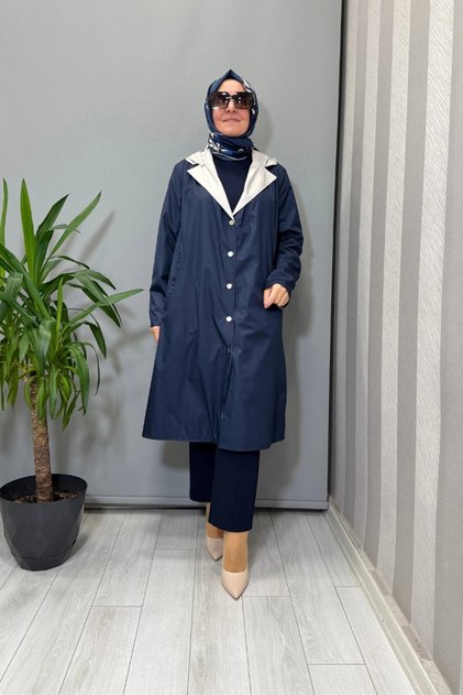 Çift Taraflı Hafif Yumoş Mont Lacivert-Ekru T25PF-8012