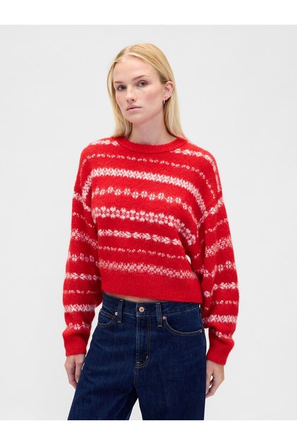 Kadın Kırmızı Fuzzy Oversized Bisiklet Yaka Kazak