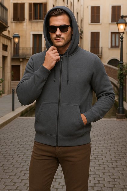 Men's Winter Hooded Anthracite Zippered Oversized Sweat