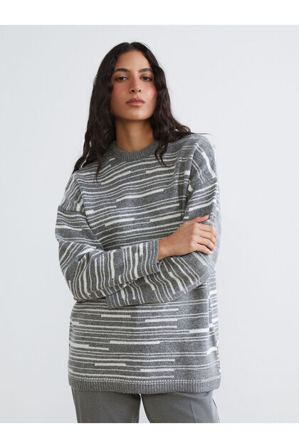 Seray New Season Crew Neck Striped Oversized Women's Knitwear Sweater