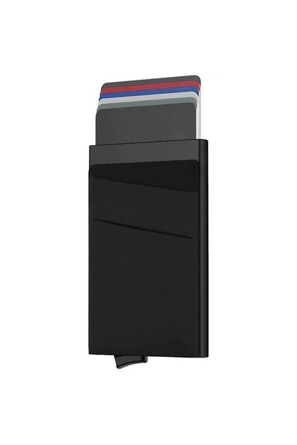 Premium Slim Metal Otomatik Kartlık – RFID Korumalı, Mekanizmalı, 10+ Kart Kapasiteli Siyah