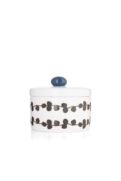 Round Date Bowl 12×12 cm White and Blue Stoneware with Lid from Deliona