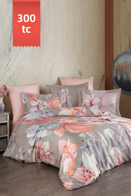Royal Saten 300Tc Duvet Cover Set (Double Duvet Cover) Family Size - Eri̇ca