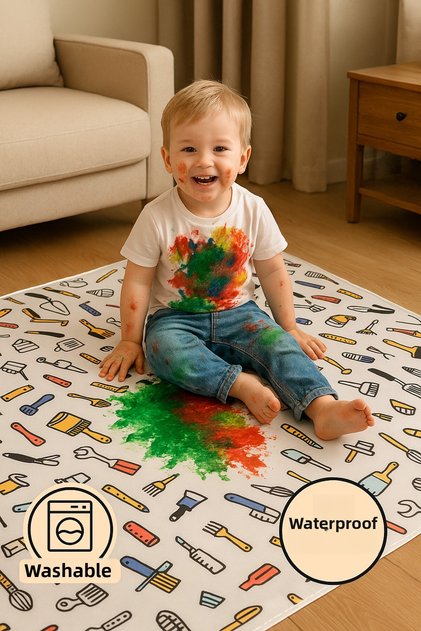 Washable Children's Activity Mat | Painting, Picnic and High Chair Cover | 140X140 cm