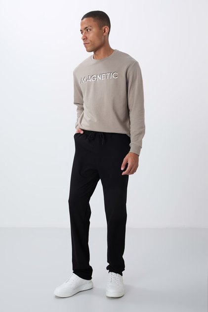 Black Lace-Up Pocket Standard Fit Classic Leg Men's Sweatpants Bottom - 84682