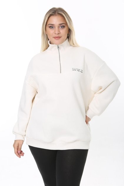 Women's Large Size Three Thread Raised Zippered Sweatshirt
