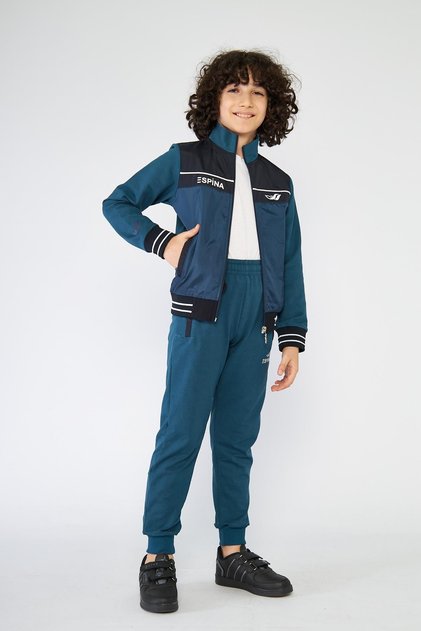Children's Logo Printed Pockets Zippered 2 Thread Tracksuit Set