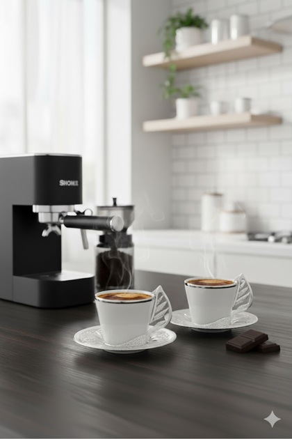 2-Person Silver 4-Piece Porcelain Coffee Cup Set