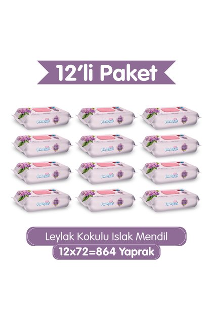 Leylak Kokulu Islak Mendil 864 Yaprak (12x72) Koli- Yumuşak Dokulu