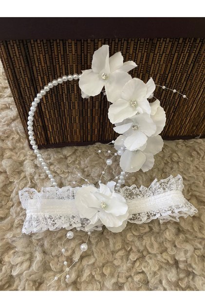 Mother Baby White Flower Pearl Detailed Crown & Headband – Crown – Crown – Crown