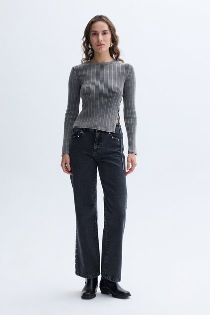 Women's Anthracite Straight Fit Studded Jean Trousers