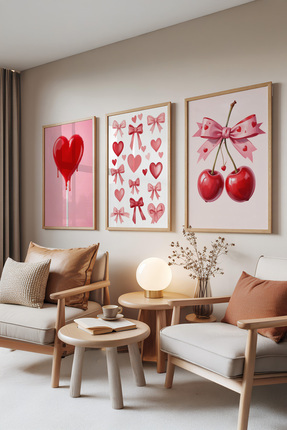 Zestia Beyaz Çerçeveli 3'lü Tablo Seti, Sweet Love – Kalpler